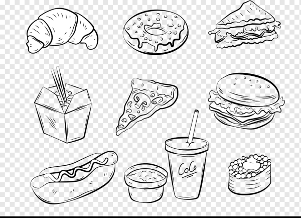 Рисунок вкусная еда черно-белый