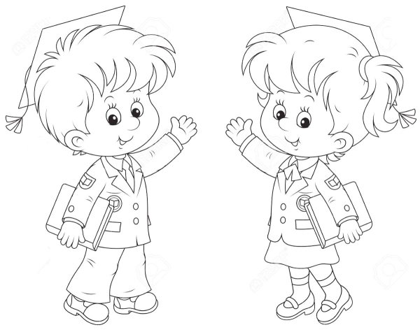 Раскраска ученик с портфелем