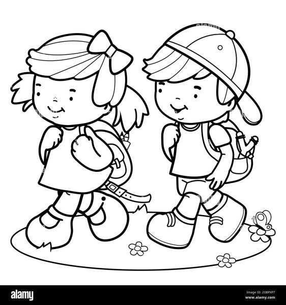 Дети идут в поход раскраска