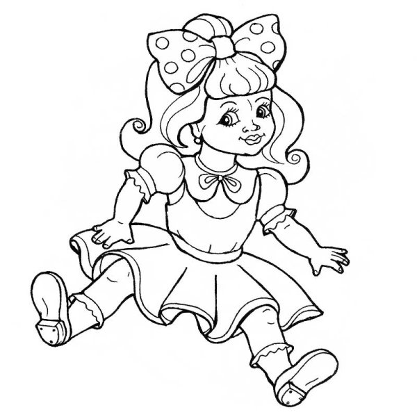 Раскраска кукла в платье для малышей 2-3