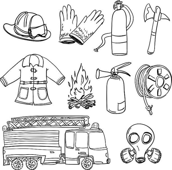 Противопожарные предметы раскраска