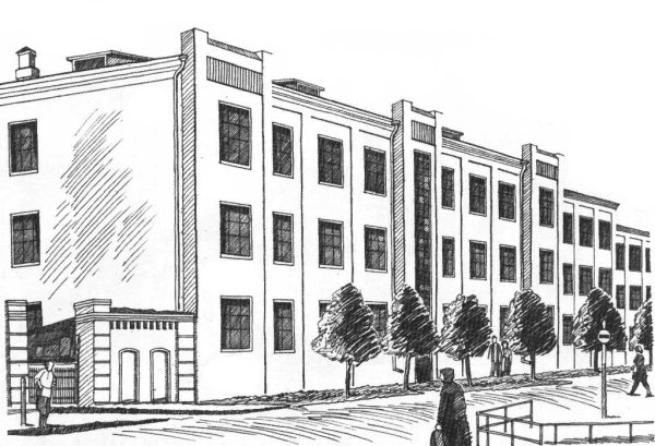Здание школы карандашом