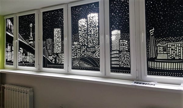 Перфорированные рулонные шторы ночной город