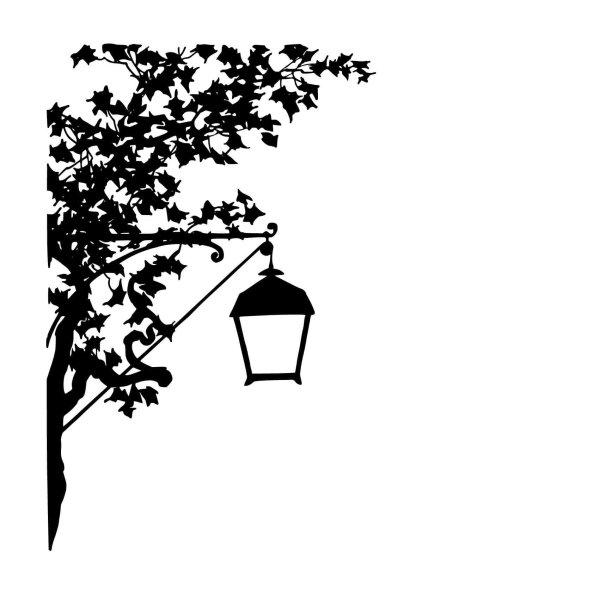 Силуэт фонаря и скамейки