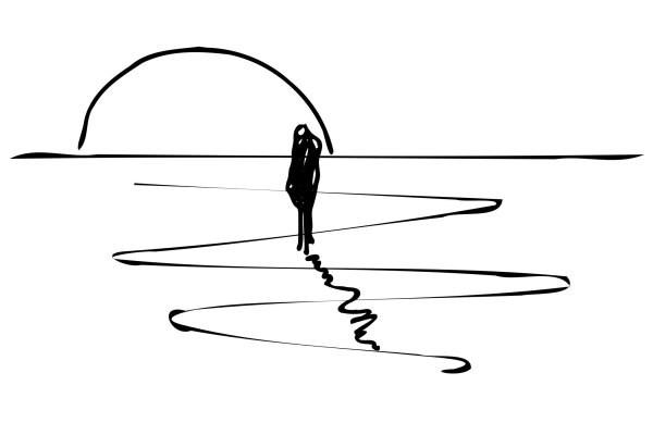 Закат черно белый рисунок