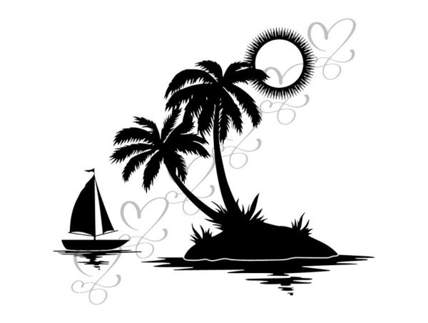 Остров с пальмой силуэт