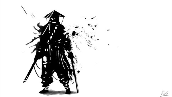 Самурай на белом фоне