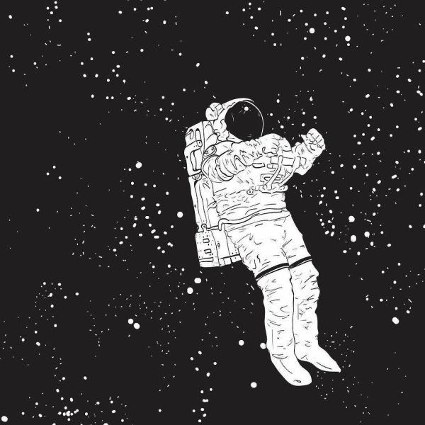 Космонавт арт чёрно белый