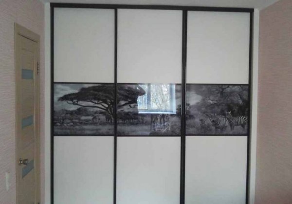 Белый с черным шкаф купе фасад стекло