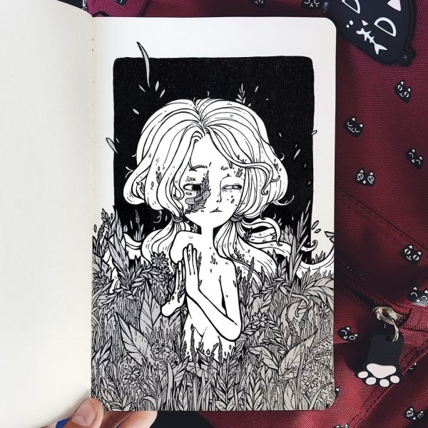 Скетчбук гелевой ручкой