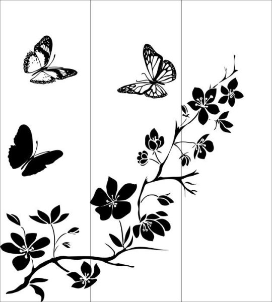 Бабочка на ветке трафарет