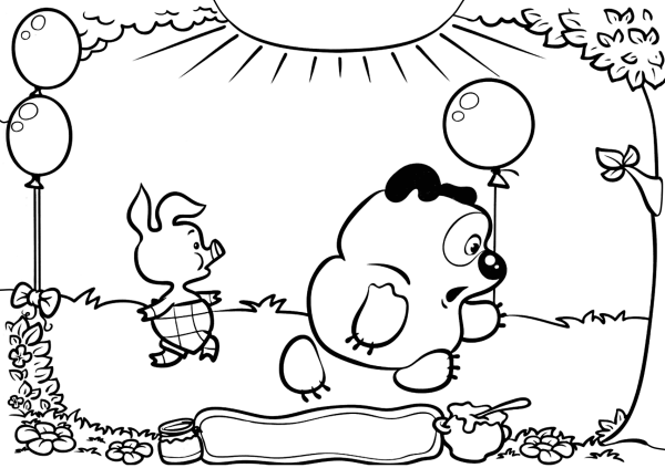 Раскраска про Винни пуха и пяточка