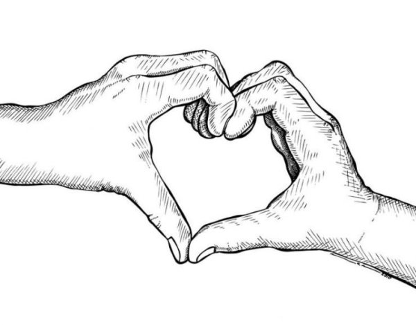 Руки сердечком рисунок для срисовки