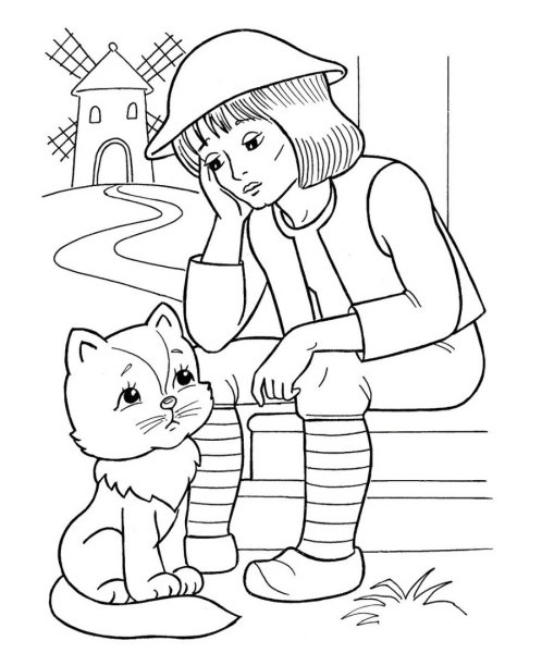 Раскраска кота в сапогах из сказки Шарля Перро