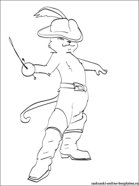 Раскраска кот в сапогах Шарль Перро