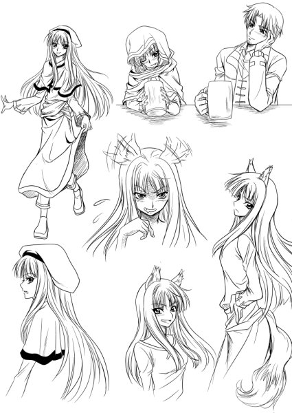 Зарисовки anime волчица и пряности