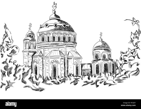 Храм 1 купол православный чб вектор