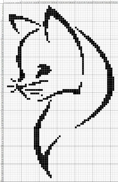 Монохромная вышивка кошки