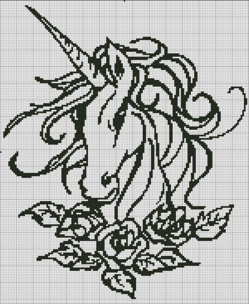 Единорог Монохромная вышивка