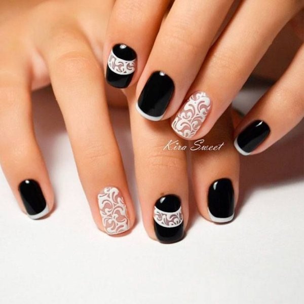 Маникюр на короткие ногти шеллак черно белый