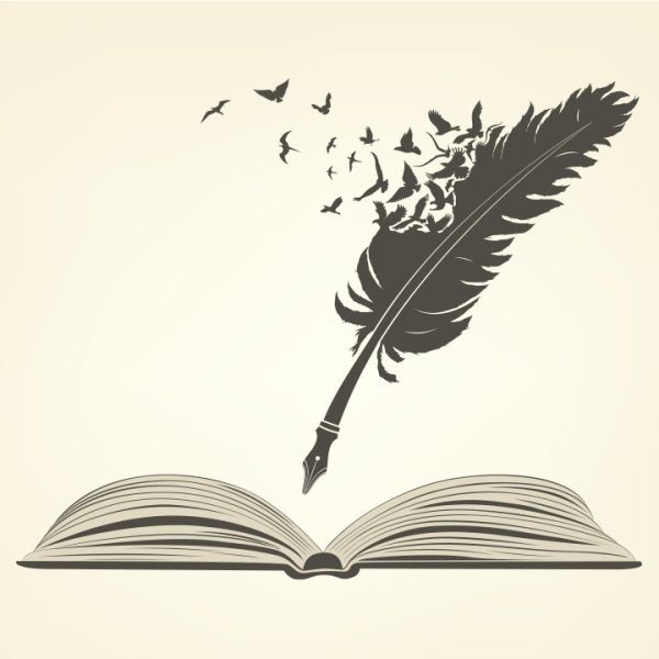 Рисунок открытой книги с пером