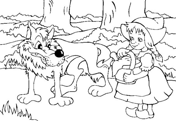 Красная шапочка и волк раскраска