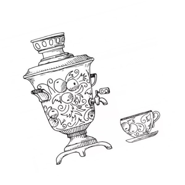 Самовар рисунок для детей раскраска