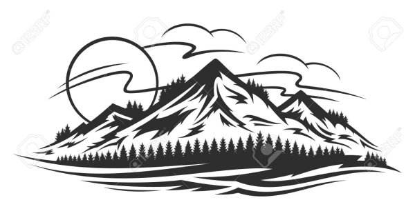 Горы вектор черно белый