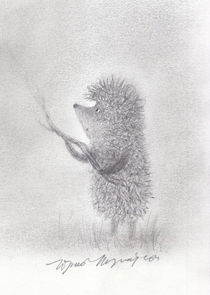 Ежик в тумане черно белый