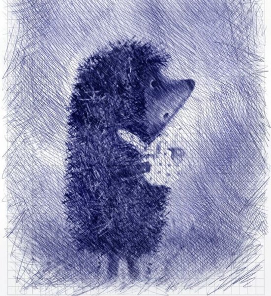 Ежик в тумане пастелью