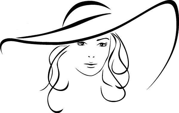 Контур женского лица в шляпе
