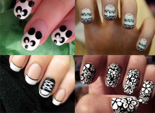 Черно белый маникюр для начинающих