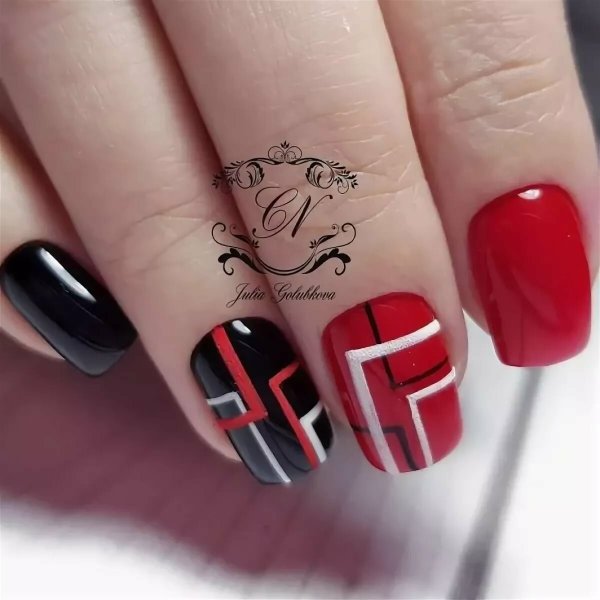 Черно красный маникюр на короткие ногти
