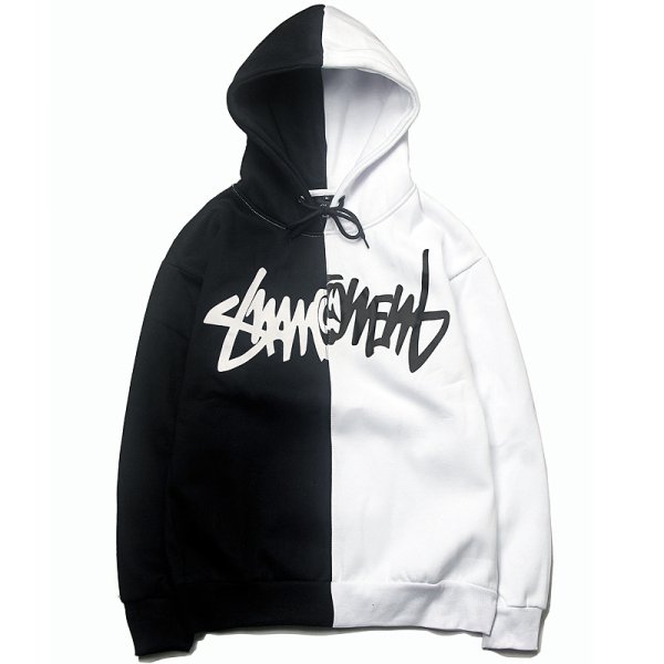 Черно белая кофта с капюшоном