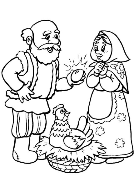 Раскраска по сказке Курочка Ряба для малышей
