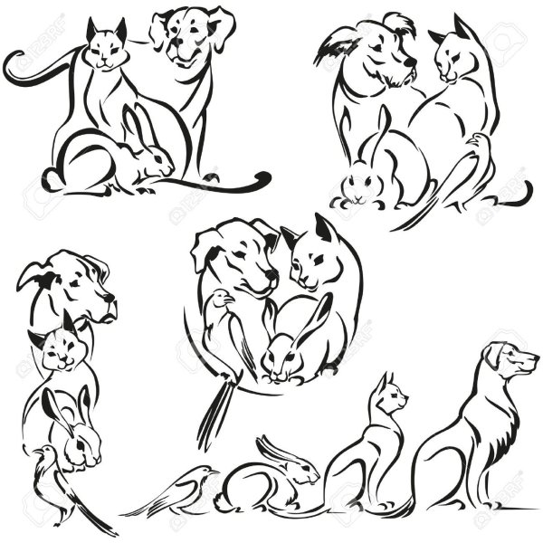 Стилизованные кошки и собаки