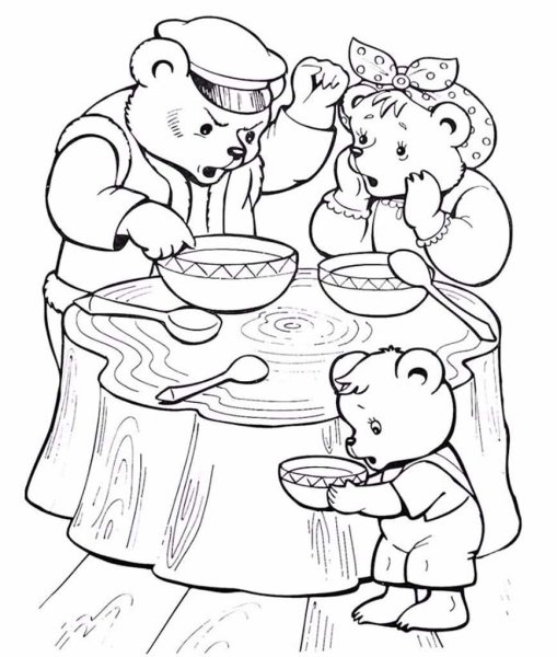 Толстой три медведя раскраска к сказке