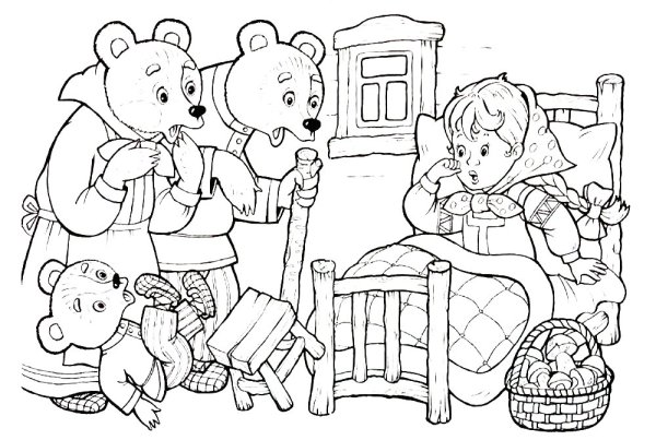 Маша и три медведя сказка раскраска