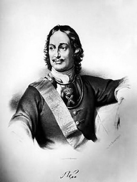 Петр 1 портрет черно белый