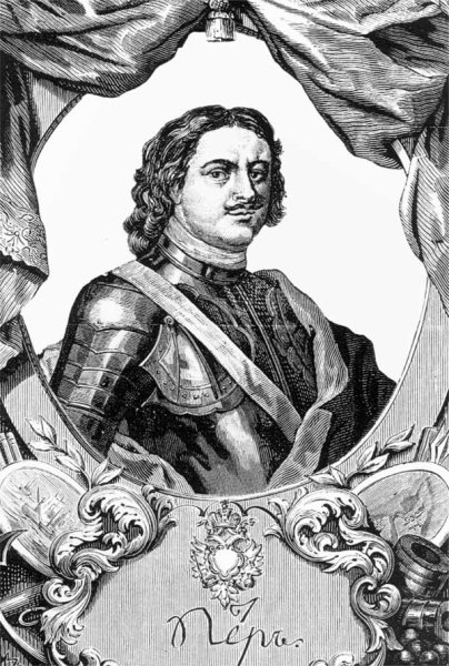 Портрет Петра Великого черно-белый