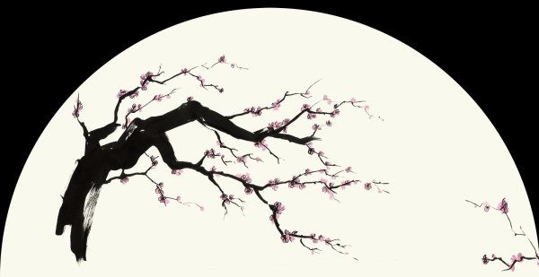 Японская живопись на белом фоне