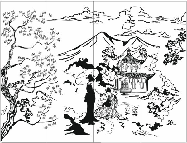 Контурные рисунки в японском стиле