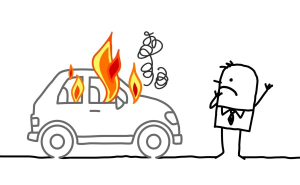 Горящая машина нарисовать