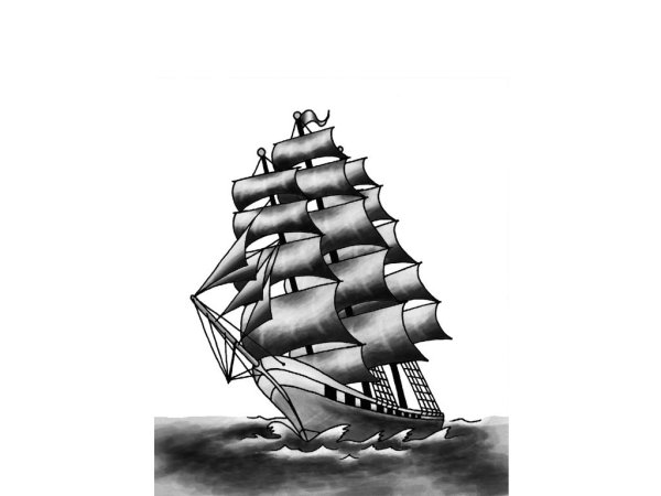 Корабль черно белый