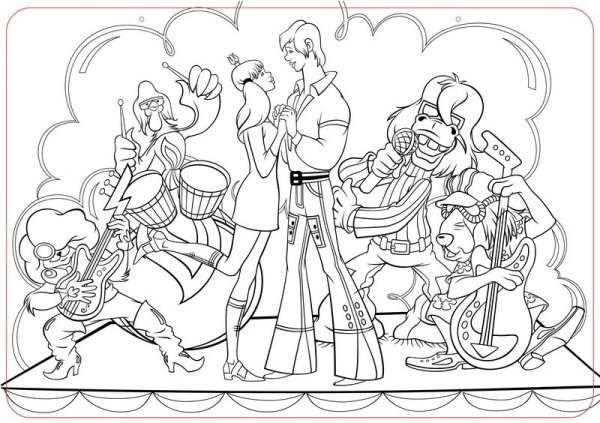 Раскраска Бременские музыканты Трубадур и принцессы