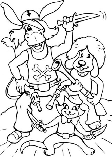 Сказка Бременские музыканты раскраска