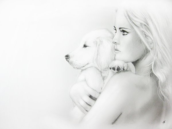 Девушка с собакой рисунок