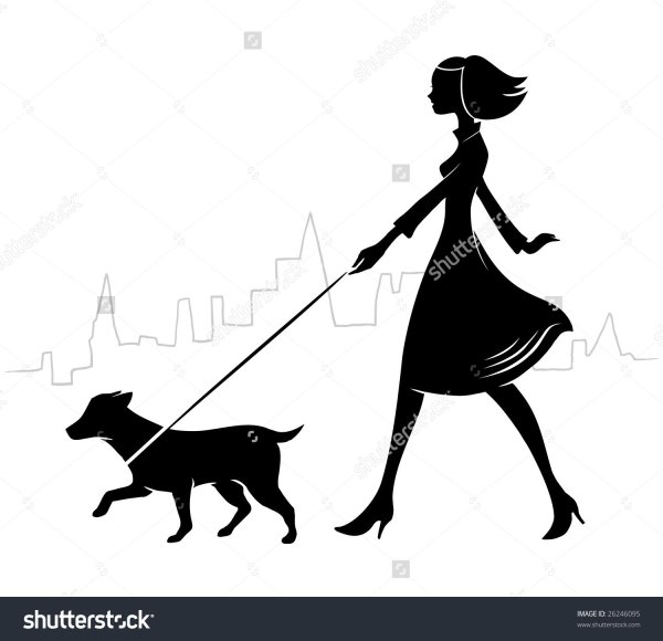 Силуэт девушка с собачкой