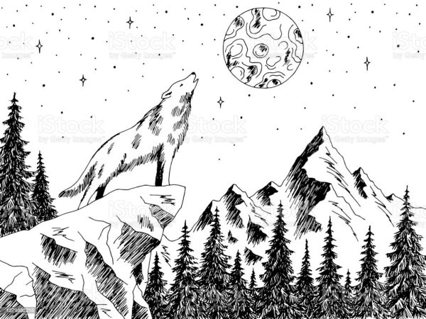 Волк и горы вектор