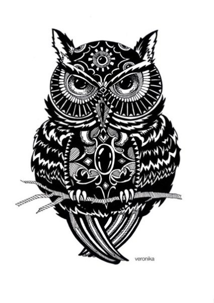 Сова гелевой ручкой